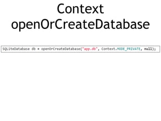 Context 
openOrCreateDatabase 
 