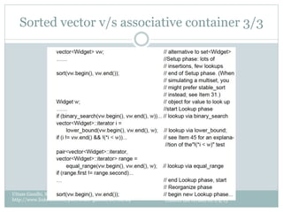 Sorted vector v/s associative container 3/3




Uttam Gandhi, Software Developer
http://www.linkedin.com/pub/uttam-gandhi/21/7aa/24   Content last revised on 1/4/13
 