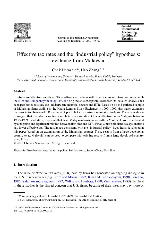 Effective Tax Rates And The Gc Industrial Policy Gc Hypothesis Evide