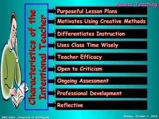 Monday, October 1, 2018Monday, October 1, 2018SMS Kabir, University of ChittagongSMS Kabir, University of Chittagong
Assess TeachingAssess Teaching
CharacteristicsoftheCharacteristicsofthe
IntentionalTeacherIntentionalTeacher
 