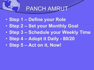 PANCH AMRUT <ul><li>Step 1 – Define your Role </li></ul><ul><li>Step 2 – Set your Monthly Goal </li></ul><ul><li>Step 3 – ...
