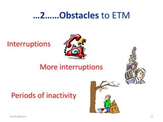 Faculty@share 11
…2……Obstacles to ETM
Interruptions
More interruptions
Periods of inactivity
 