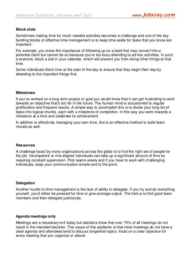 effective time management top 10 tips from www jobxray com time management interview questions