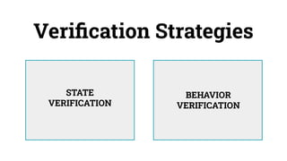 Veriﬁcation Strategies
STATE
VERIFICATION
BEHAVIOR
VERIFICATION
 
