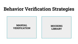 Behavior Veriﬁcation Strategies
MANUAL
VERIFICATION
MOCKING
LIBRARY
 