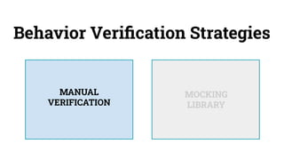 Behavior Veriﬁcation Strategies
MANUAL
VERIFICATION
MOCKING
LIBRARY
 