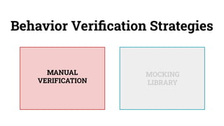 Behavior Veriﬁcation Strategies
MANUAL
VERIFICATION
MOCKING
LIBRARY
 