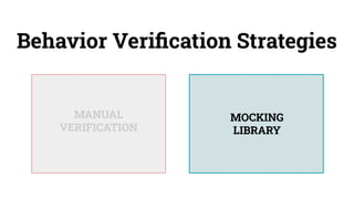 Behavior Veriﬁcation Strategies
MANUAL
VERIFICATION
MOCKING
LIBRARY
 