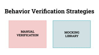 Behavior Veriﬁcation Strategies
MANUAL
VERIFICATION
MOCKING
LIBRARY
 