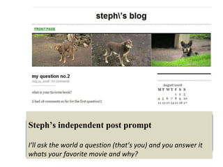 Steph’s independent post prompt I’ll ask the world a question (that’s you) and you answer it whats your favorite movie and why? 