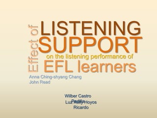 LISTENING
Wilber Castro
PadillaLuz Kelly Hoyos
Ricardo
SUPPORTon the listening performance of
Effectof
EFL learnersAnna Ching-shyang Chang
John Read
 