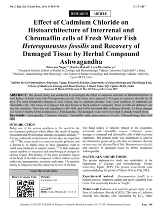 Effect of cadmium chloride on fresh water fish heteropneustes fossilis ...