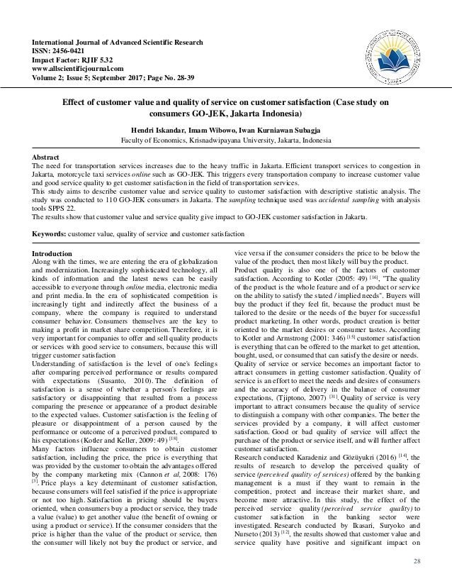 Effect Of Customer Value And Quality Of Service On Customer Satisfact