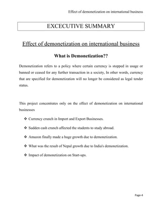 Demonetisation Project.pdf Effect of demonetization on international business | PDF