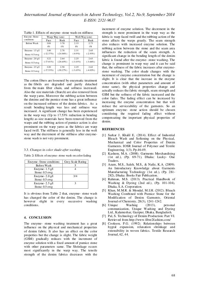 Effect of enzyme washing combined with pumice stone on the physical,
