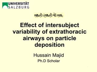 Effect of intersubject variability of extrathoracic airways on particle deposition Hussain Majid Ph.D Scholar 