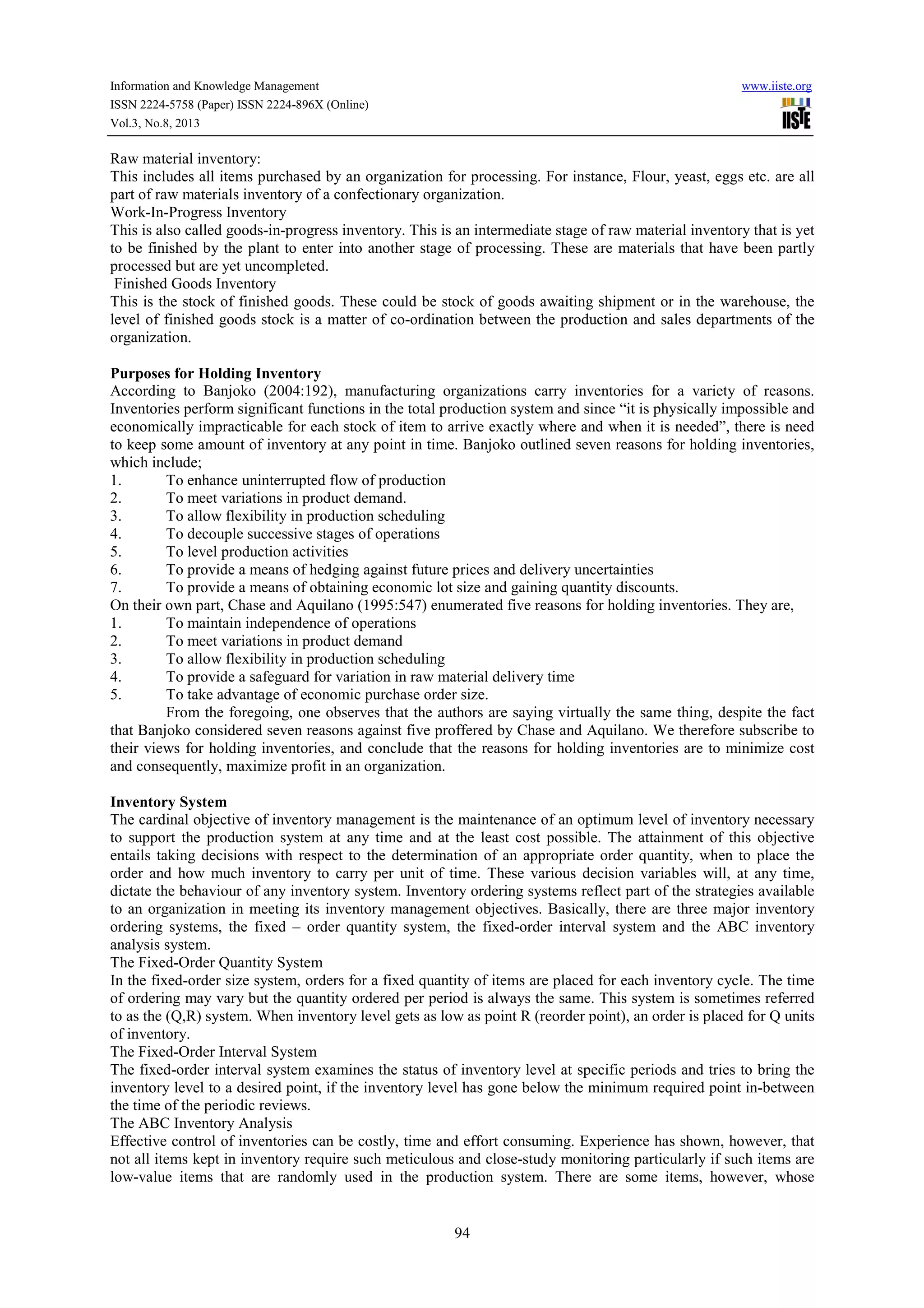Effect of inventory management on organisational effectiveness | PDF