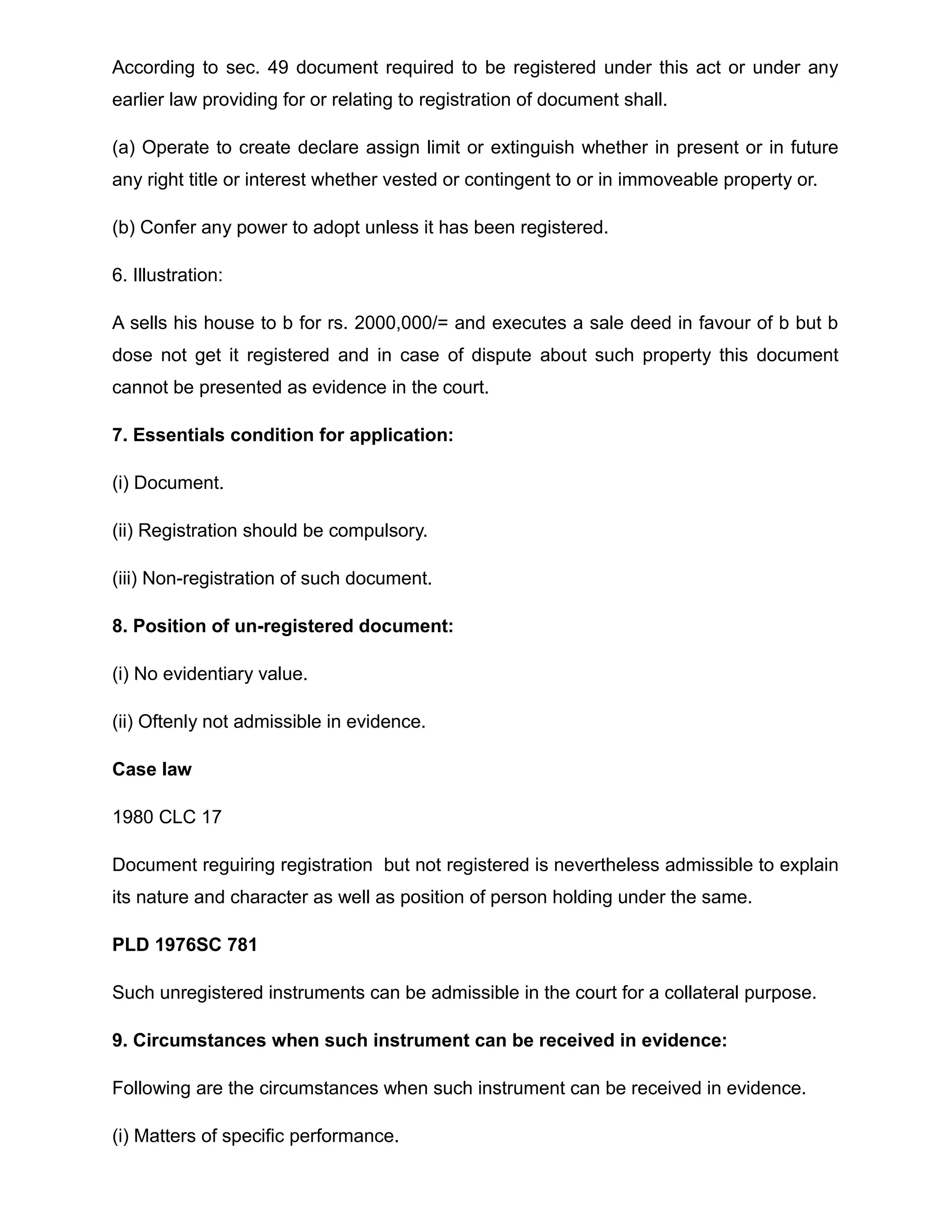 Effect of non registration | RTF