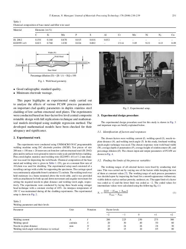 of ﬂux cored arc welding process parameters ond duplex stainless stee…