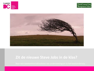 Zit de nieuwe Steve Jobs in de klas?
                       Naar een betekenisvol stimuleren van ondernemingszin in het basisonderwijs
Flanders DC Kenniscentrum
 