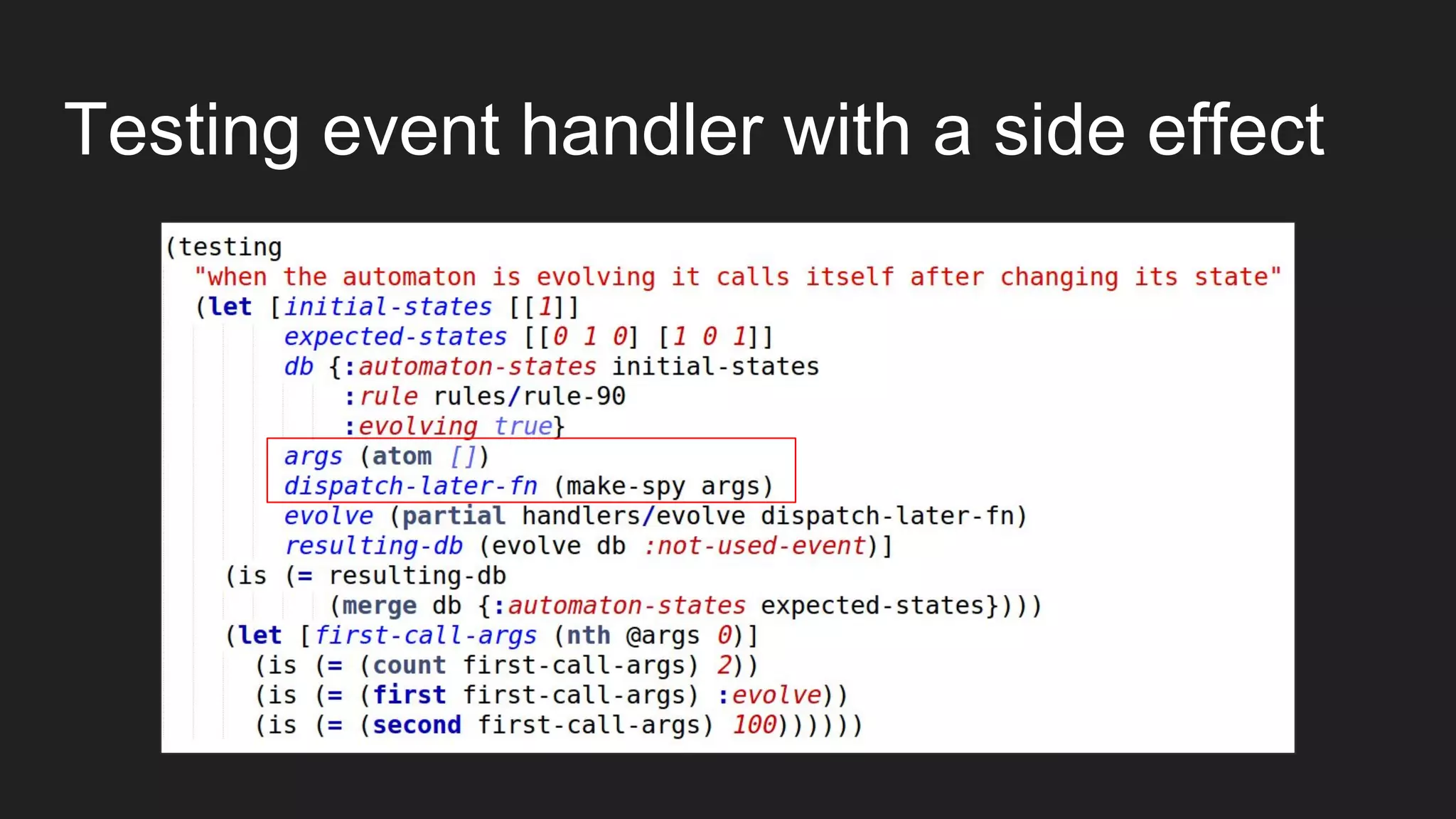 Testing event handler with a side effect
 