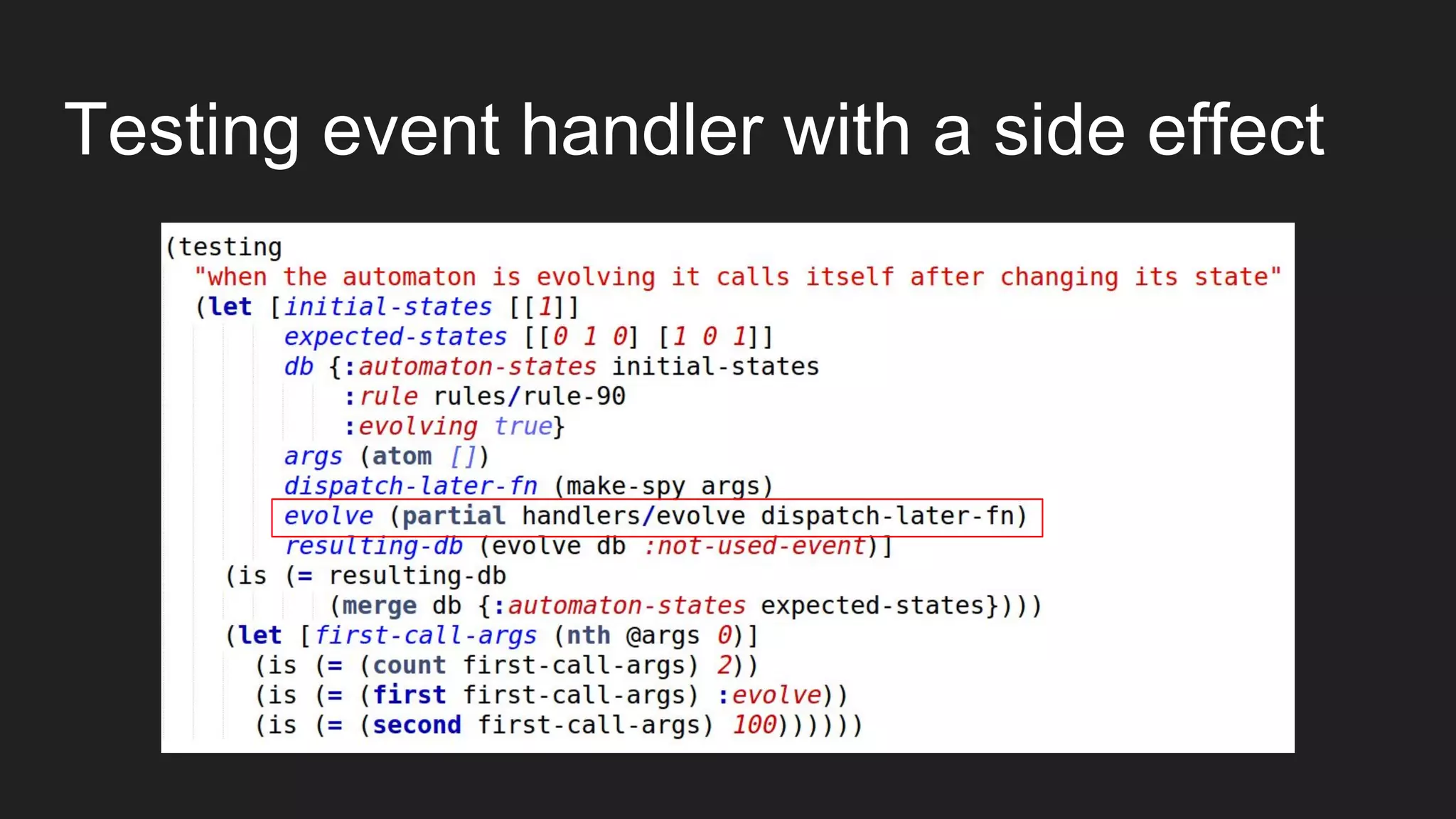 Testing event handler with a side effect
 