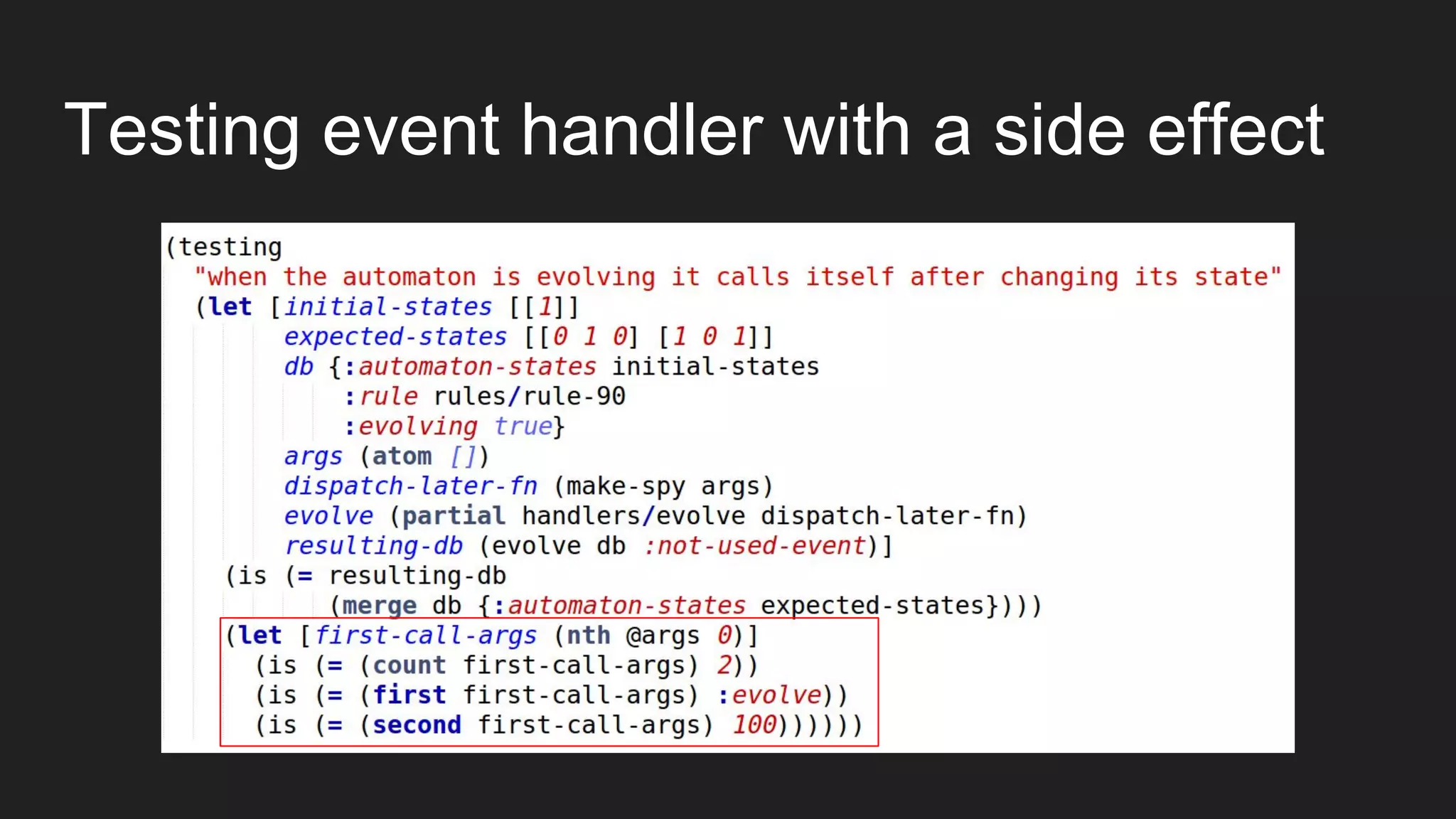 Testing event handler with a side effect
 