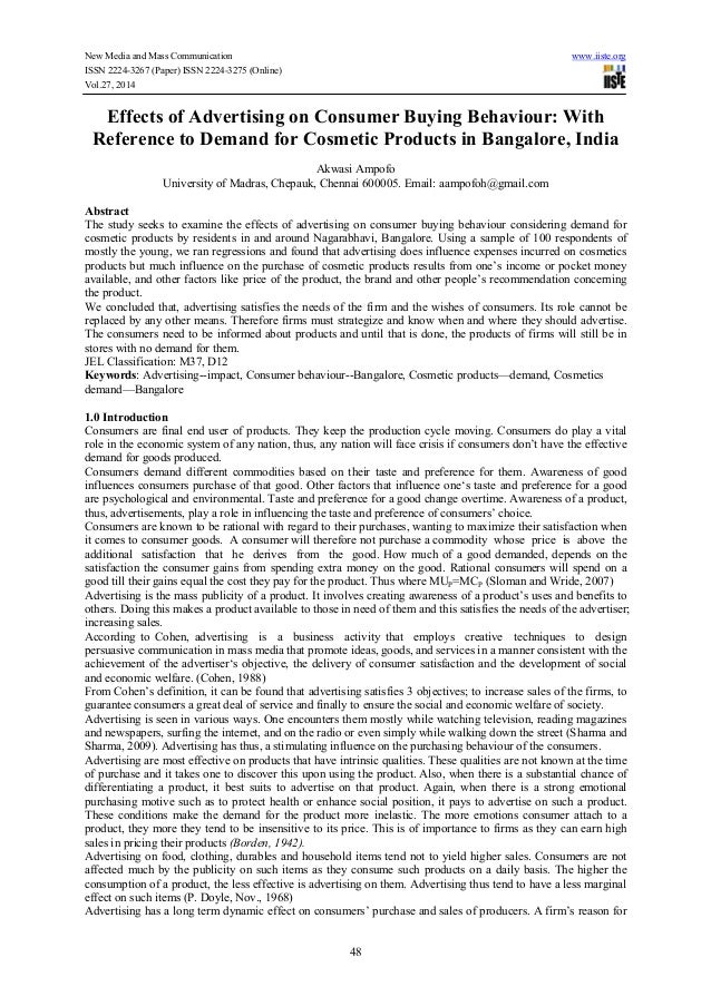 Thesis on impact of advertising on consumer buying behaviour
