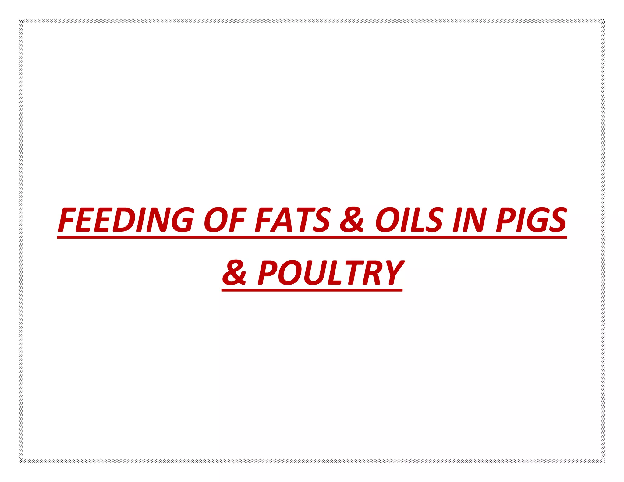 FEEDING OF FATS & OILS IN PIGS
& POULTRY
 