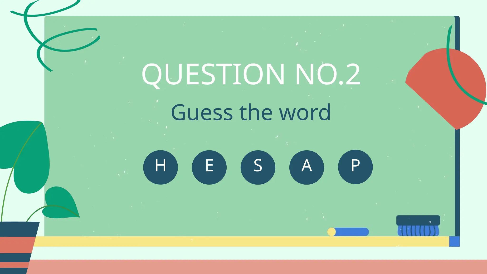 E A
H
Guess the word
QUESTION NO.2
S P
 