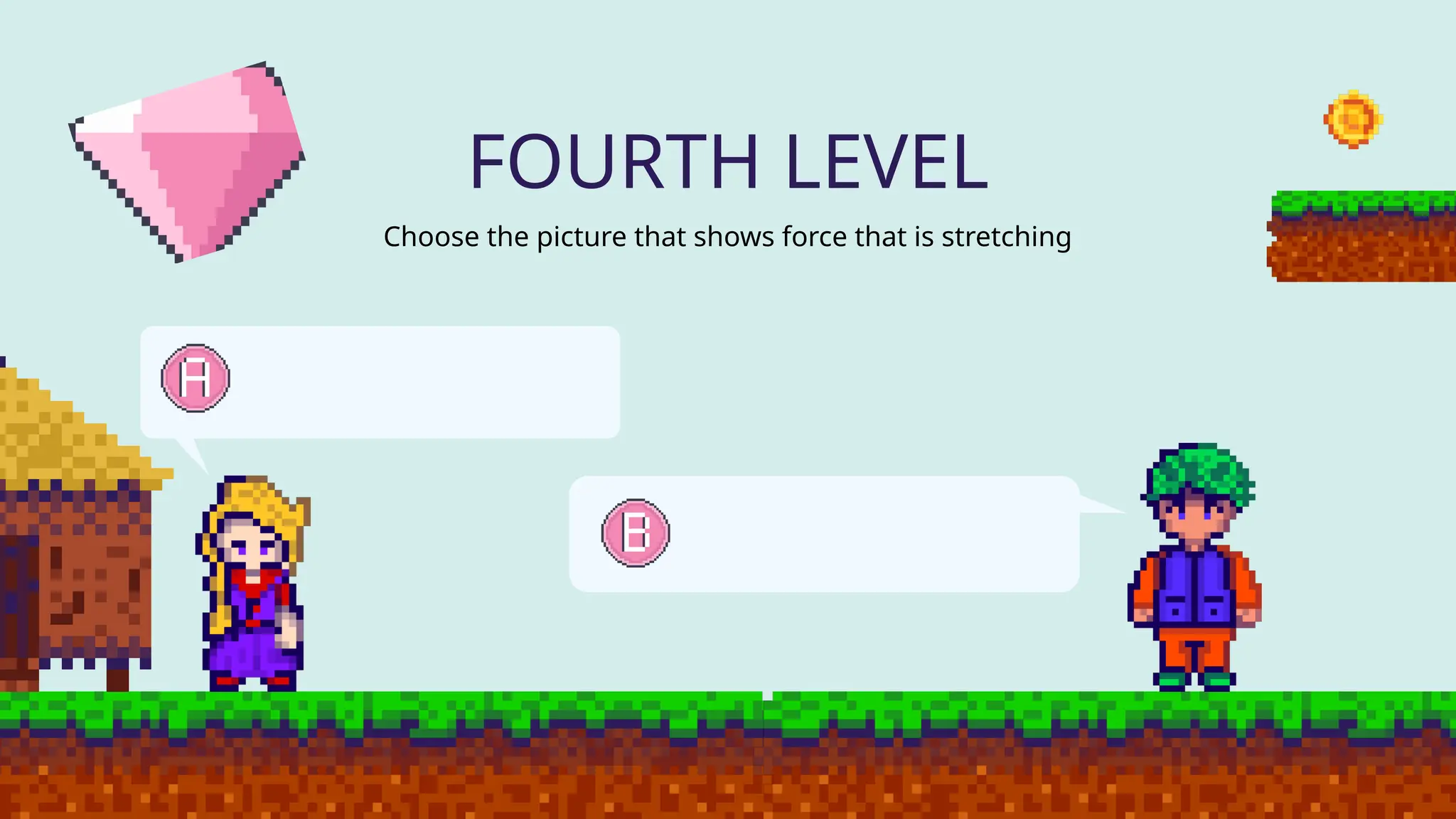 FOURTH LEVEL
Choose the picture that shows force that is stretching
 