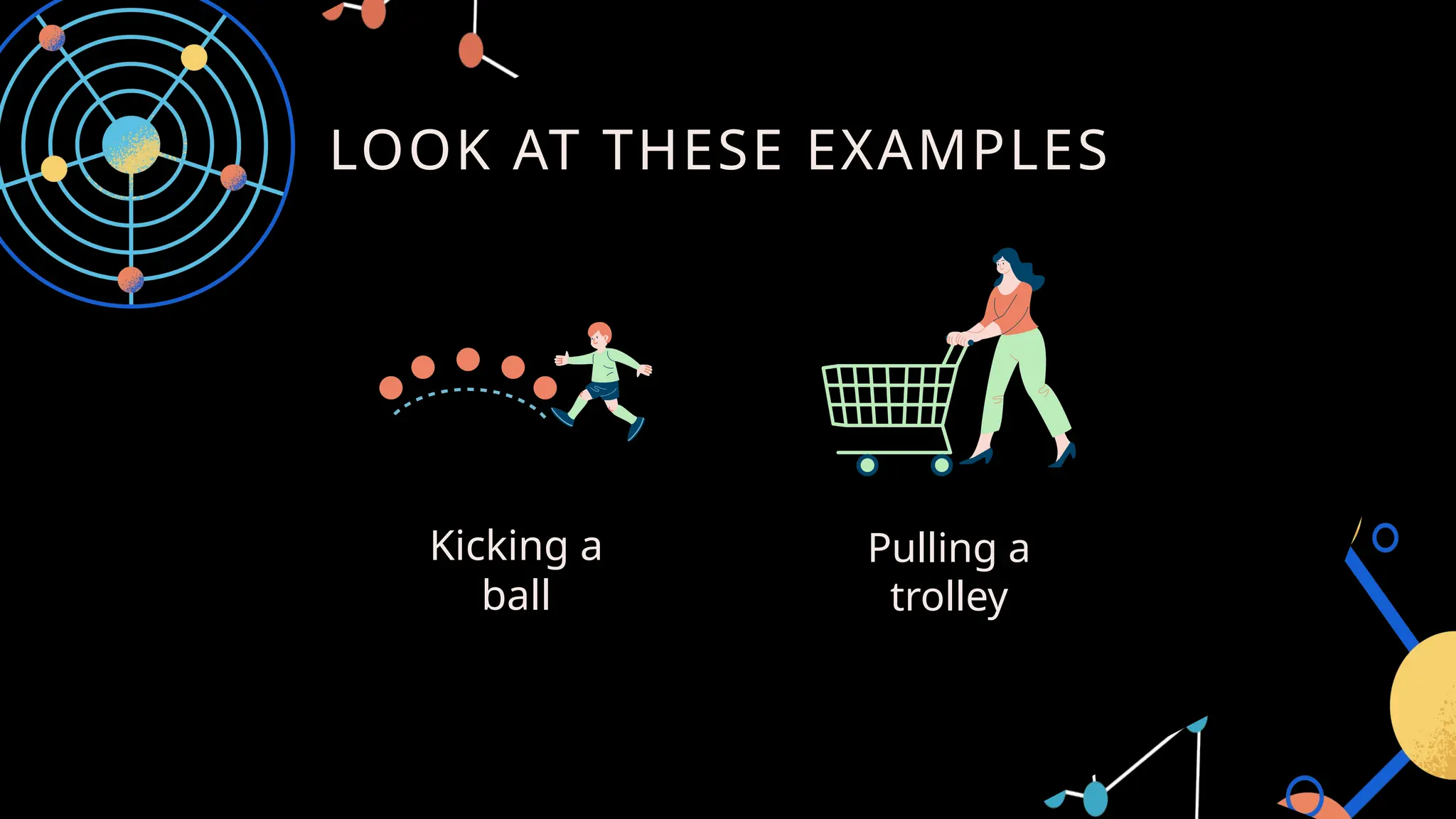 LOOK AT THESE EXAMPLES
Kicking a
ball
Pulling a
trolley
 