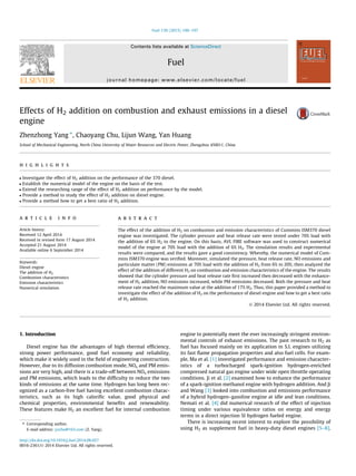 Effects of H2 addition on combustion and exhaust emissions in a diesel ...