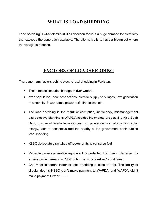 Free essay on load shedding in pakistan