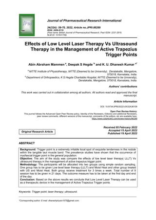 Effects of Low Level Laser Therapy Vs Ultrasound ﻿Therapy in the ...