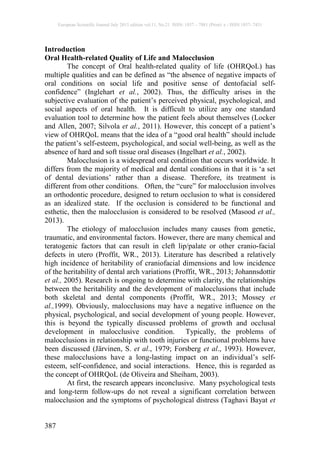 Effects of Malocclusion on Oral Health Related Quality of Life (OHRQoL ...