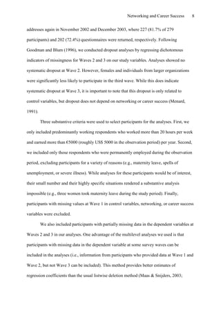 Effects Of Networking On Career Success by Hans-Georg Wolff & Klaus Moser of University of Erlangen-Nuremberg