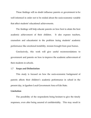 EFFECTS OF SOCIO-ECONOMIC BACKGROUND OF PARENTS ON THE ACADEMIC ...