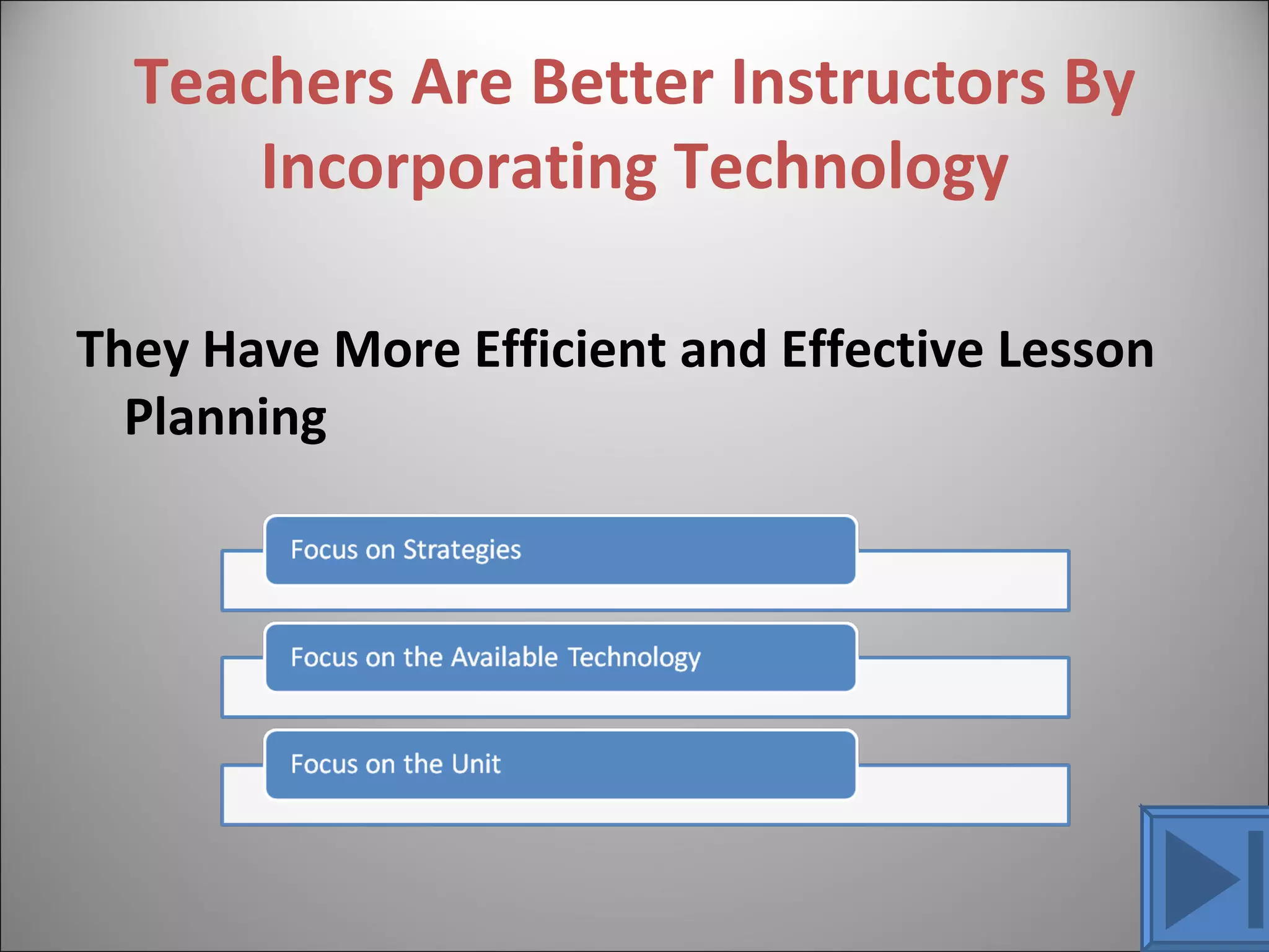 Teachers Are Better Instructors By Incorporating Technology They Have More Efficient and Effective Lesson Planning 