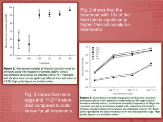 Fig. 2 shows that the
                             treatment with 10x of the
                             field rate is significantly
                             higher than all novaluron
                             treatments.




Fig. 3 shows that more
eggs and 1st-2nd instars
died compared to older
larvae for all treatments.
 