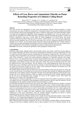 Effects of urea, borax and ammonium chloride on flame retarding ...