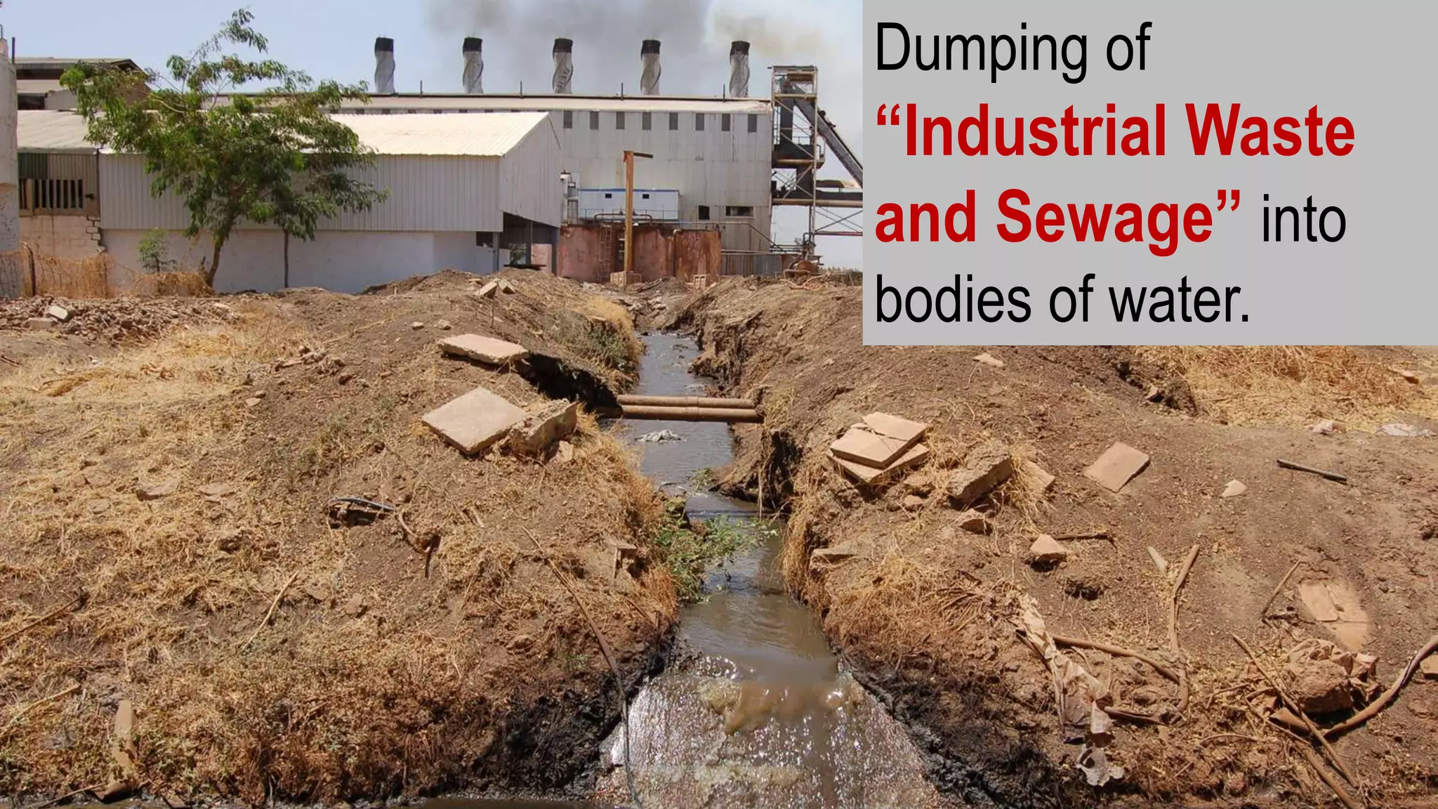 Dumping of
“Industrial Waste
and Sewage” into
bodies of water.
 