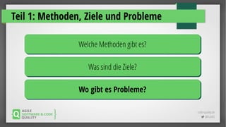 code-quality.de
 @FrankS
Teil 1: Methoden, Ziele und Probleme
Welche Methoden gibt es?Welche Methoden gibt es?
Was sind die Ziele?Was sind die Ziele?
Wo gibt es Probleme?Wo gibt es Probleme?
 