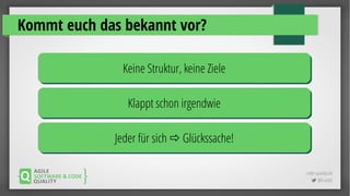 code-quality.de
 @FrankS
Kommt euch das bekannt vor?
Keine Struktur, keine ZieleKeine Struktur, keine Ziele
Klappt schon irgendwieKlappt schon irgendwie
Jeder für sich  Glückssache!Jeder für sich  Glückssache!
 