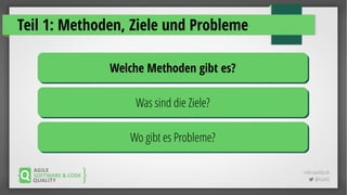 code-quality.de
 @FrankS
Teil 1: Methoden, Ziele und Probleme
Welche Methoden gibt es?Welche Methoden gibt es?
Was sind die Ziele?Was sind die Ziele?
Wo gibt es Probleme?Wo gibt es Probleme?
 