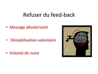 Refuser du feed-back Message dévalorisant Déstabilisation volontaire Volonté de nuire 