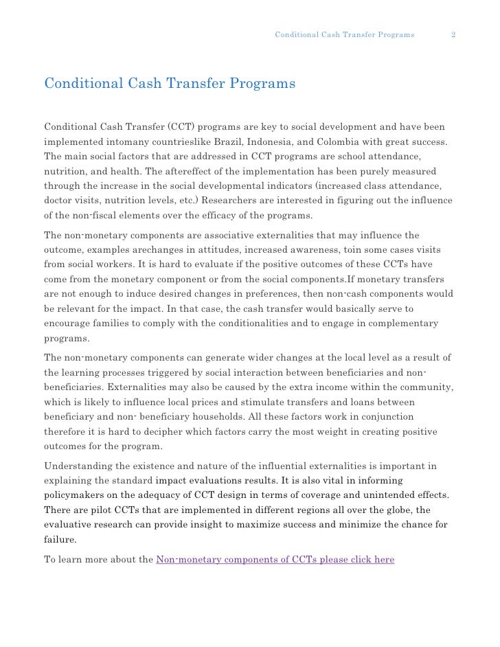 Efficacy of Conditional Cash Transfer Programs