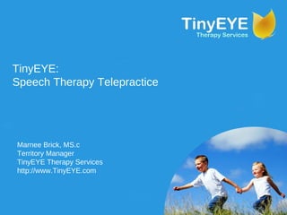 TinyEYE:  Speech Therapy Telepractice Marnee Brick, MS.c Territory Manager TinyEYE Therapy Services http://www.TinyEYE.com 