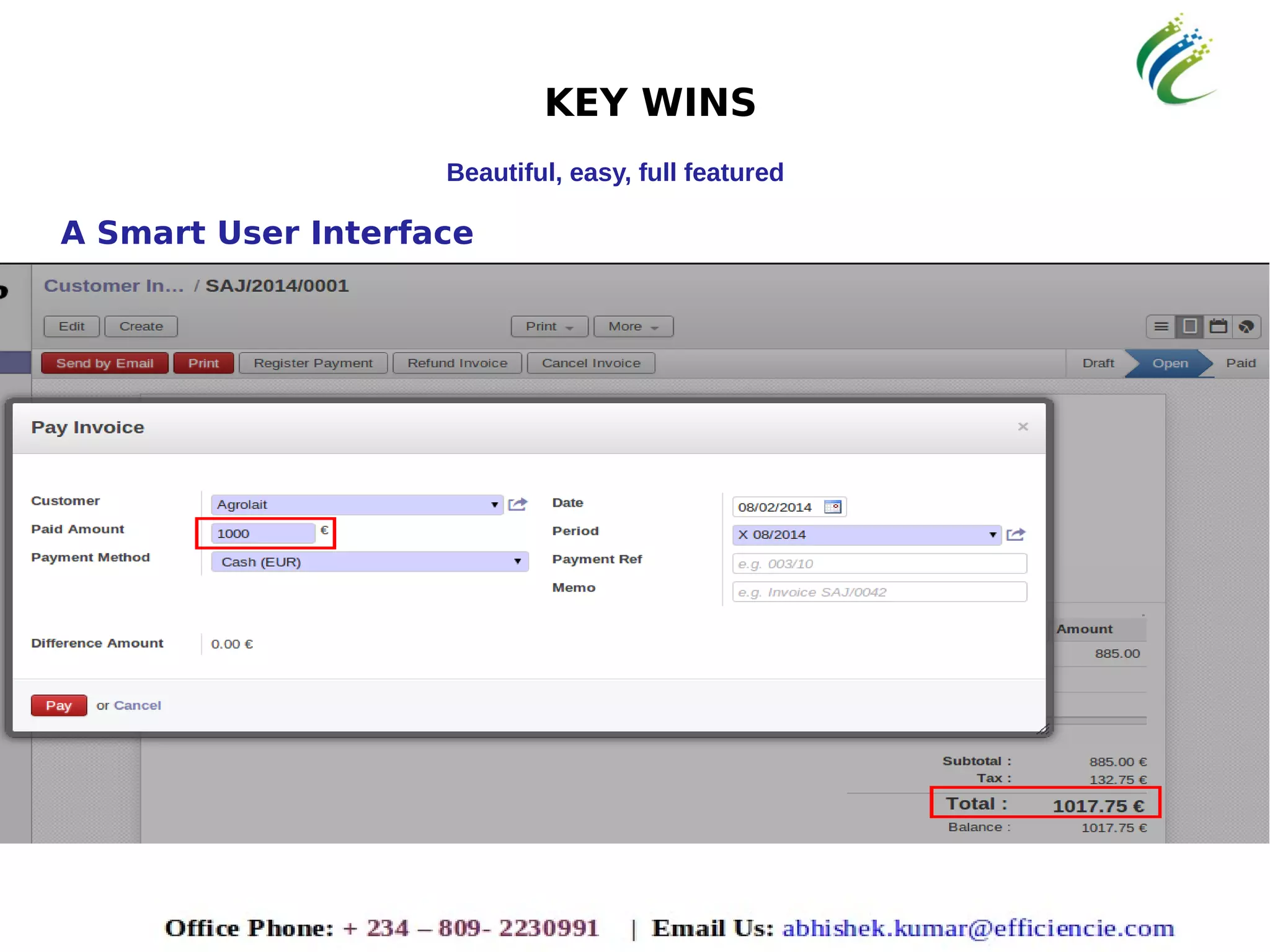 KEY WINS
Beautiful, easy, full featured
A Smart User Interface
 
