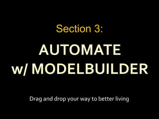 AUTOMATE
w/ MODELBUILDER
Section 3:
Drag and drop your way to better living
 